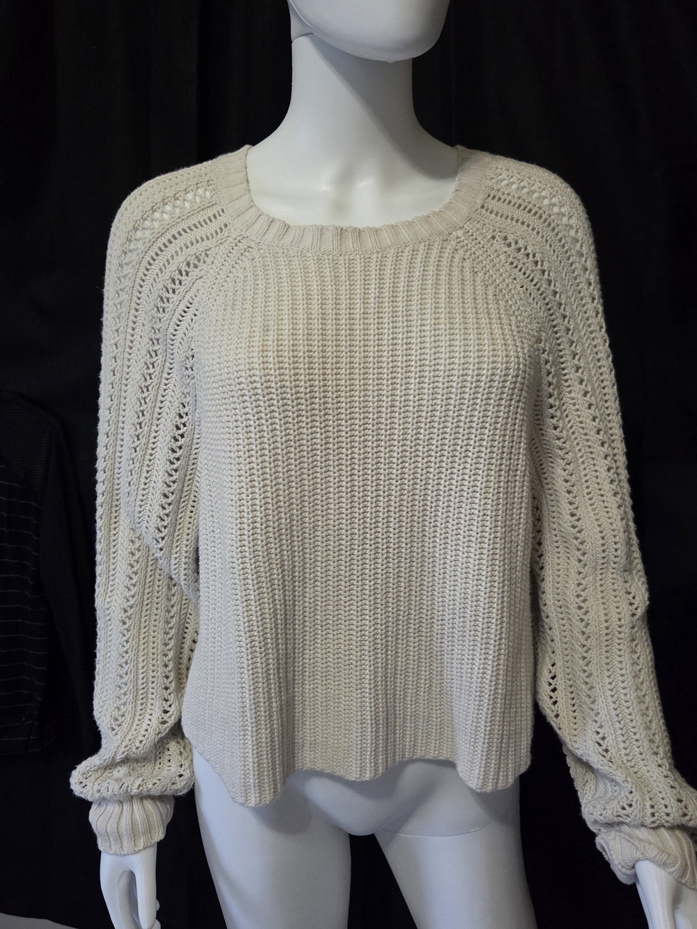 American Eagle Outfitters Comfy Oversized Cream Scoop Neck Openwork Knit Sweater